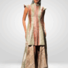 Full-body product image of Luxury Mint & Peach Brocade High-Low Indo-Western Gown